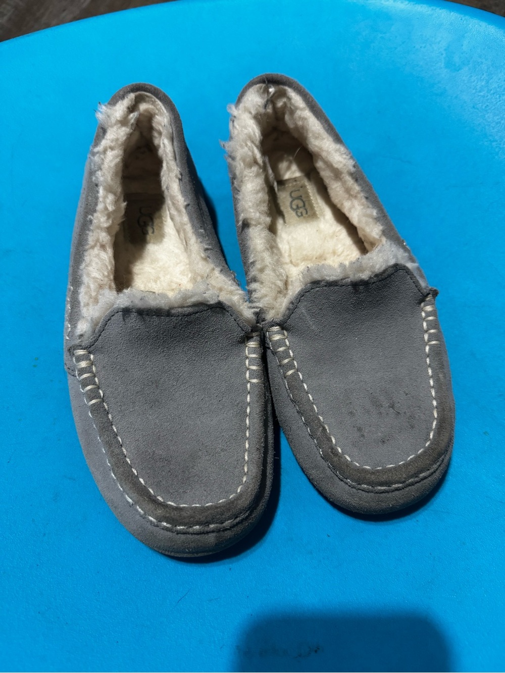 UGG Gray Suede Shearling Lined Slip-On Slippers